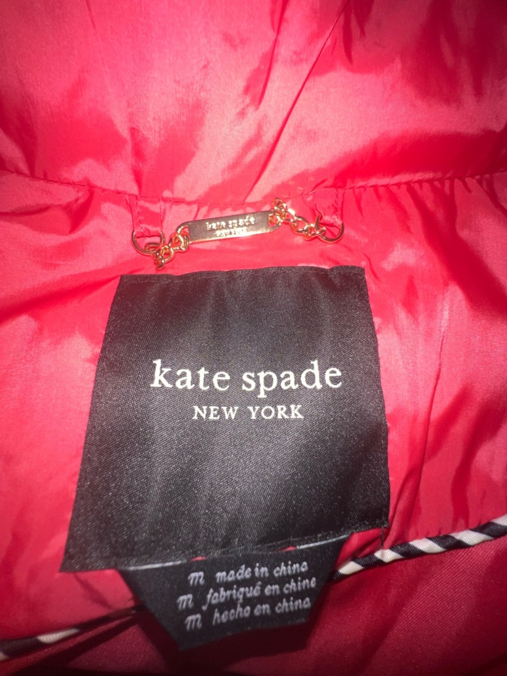 kate spade Quilted Bright Red Diamond Puffer Jacket with Hood - Picture 6 of 8